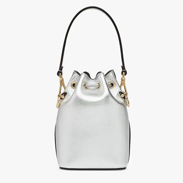 Vintage HOT Bag Mini Fendi In ROMA Tresor Bucket Leather Silver Logo Calf Mon 0617
